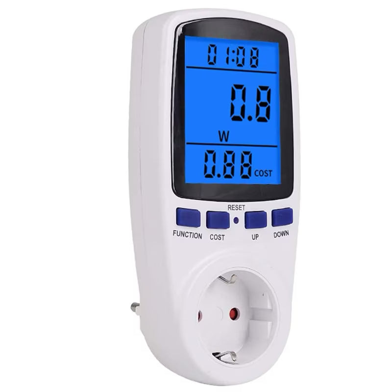 Priza cu Contor de Energie, Display Luminat LCD, Monitorizare Consum Energetic, Setare Cost kWh, Amperaj, Tensiune, Putere Maxima 3680 W, Alb