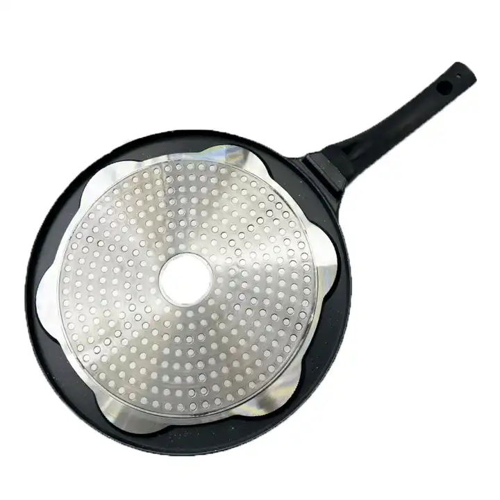 Tigaie pentru clatite, Welora, 7 zone de gatit cu o adancime de 0.7 cm, Confectionata din aluminiu, Antiaderanta, Compatibila cu plite cu inductie, electrice, ceramice si pe gaz, Dimensiuni 47 x 0.7 x 0.8 cm, Negru