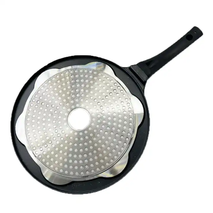 Tigaie pentru clatite, Welora, 7 zone de gatit cu o adancime de 0.7 cm, Confectionata din aluminiu, Antiaderanta, Compatibila cu plite cu inductie, electrice, ceramice si pe gaz, Dimensiuni 47 x 0.7 x 0.8 cm, Negru