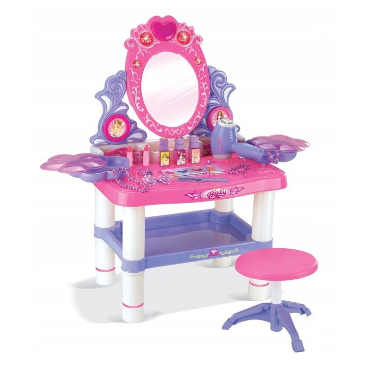 Jucarie Masuta Toaleta pentru Fete cu Scaunel si Diferite Accesorii, 24 Piese