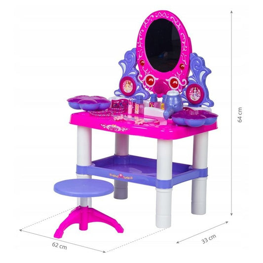 Jucarie Masuta Toaleta pentru Fete cu Scaunel si Diferite Accesorii, 24 Piese