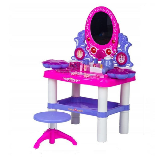 Jucarie Masuta Toaleta pentru Fete cu Scaunel si Diferite Accesorii, 24 Piese