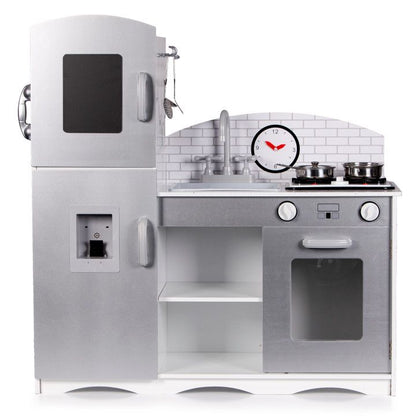 Bucatarie pentru Copii XXL din Lemn, cu Frigider, Cuptor, Plita si 5 Accesorii, 82 x 30 x 86 cm, gri