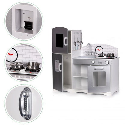 Bucatarie pentru Copii XXL din Lemn, cu Frigider, Cuptor, Plita si 5 Accesorii, 82 x 30 x 86 cm, gri