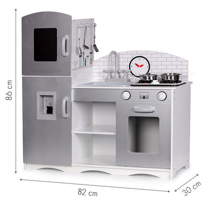 Bucatarie pentru Copii XXL din Lemn, cu Frigider, Cuptor, Plita si 5 Accesorii, 82 x 30 x 86 cm, gri