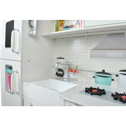 Bucatarie completa din lemn, chiuveta, aragaz, frigider, rafturi, 91x102.5x30 cm, Iso Trade, Alb