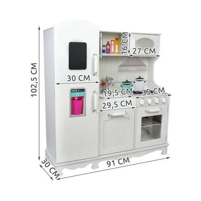 Bucatarie completa din lemn, chiuveta, aragaz, frigider, rafturi, 91x102.5x30 cm, Iso Trade, Alb