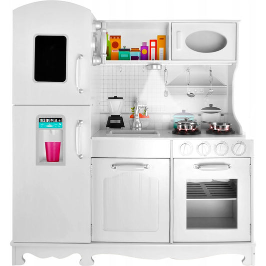 Bucatarie completa din lemn, chiuveta, aragaz, frigider, rafturi, 91x102.5x30 cm, Iso Trade, Alb