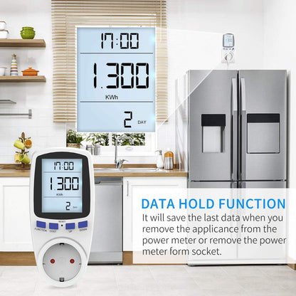 Priza cu wattmetru digital, MzoLife, Afisaj LCD, 230-250V, Alb