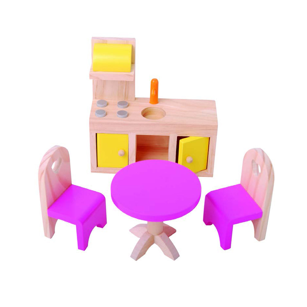 Casuta pentru papusi din lemn masiv NOVOKIDS Emily PlayHouse, Cu piese mobilier detasabile, Jucarie educativa, Inaltime 90 cm, Materiale Eco, Multicolor