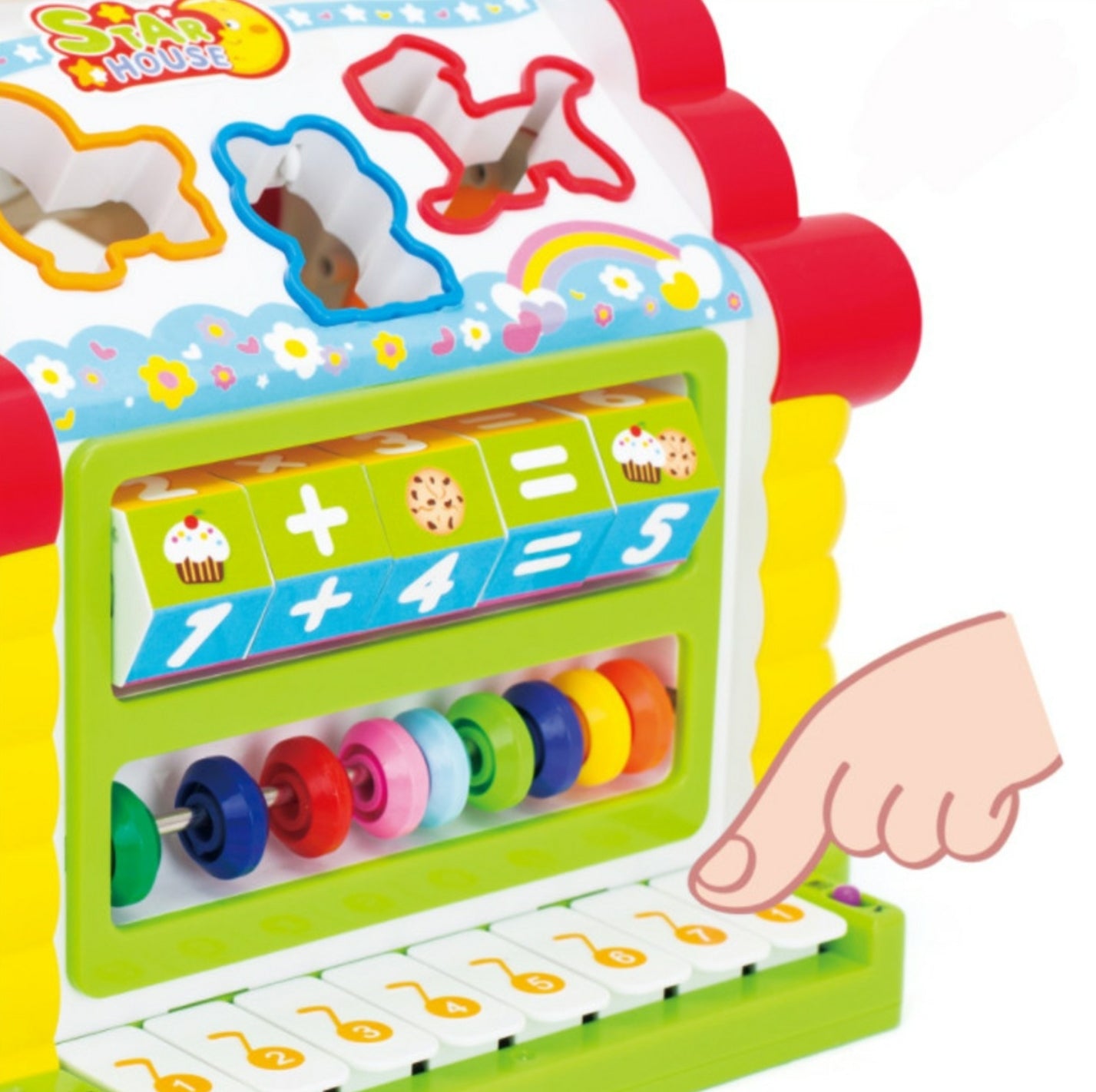 Casuta educativa, Hola Toys cu pian, forme si sunete, plastic, multicolor, 1-3 ani