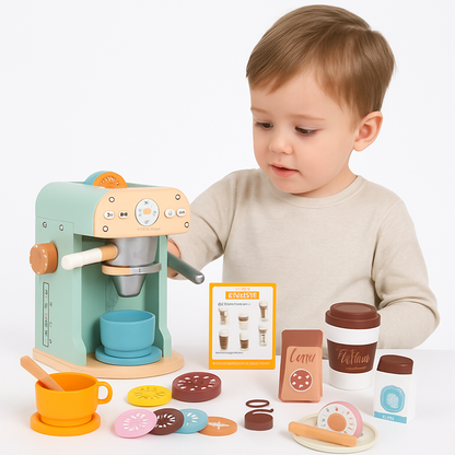 Aparat de Cafea din Lemn MDF, idealSTORE, cu 25 Accesorii, Set cu Două Cesti, Multicolor