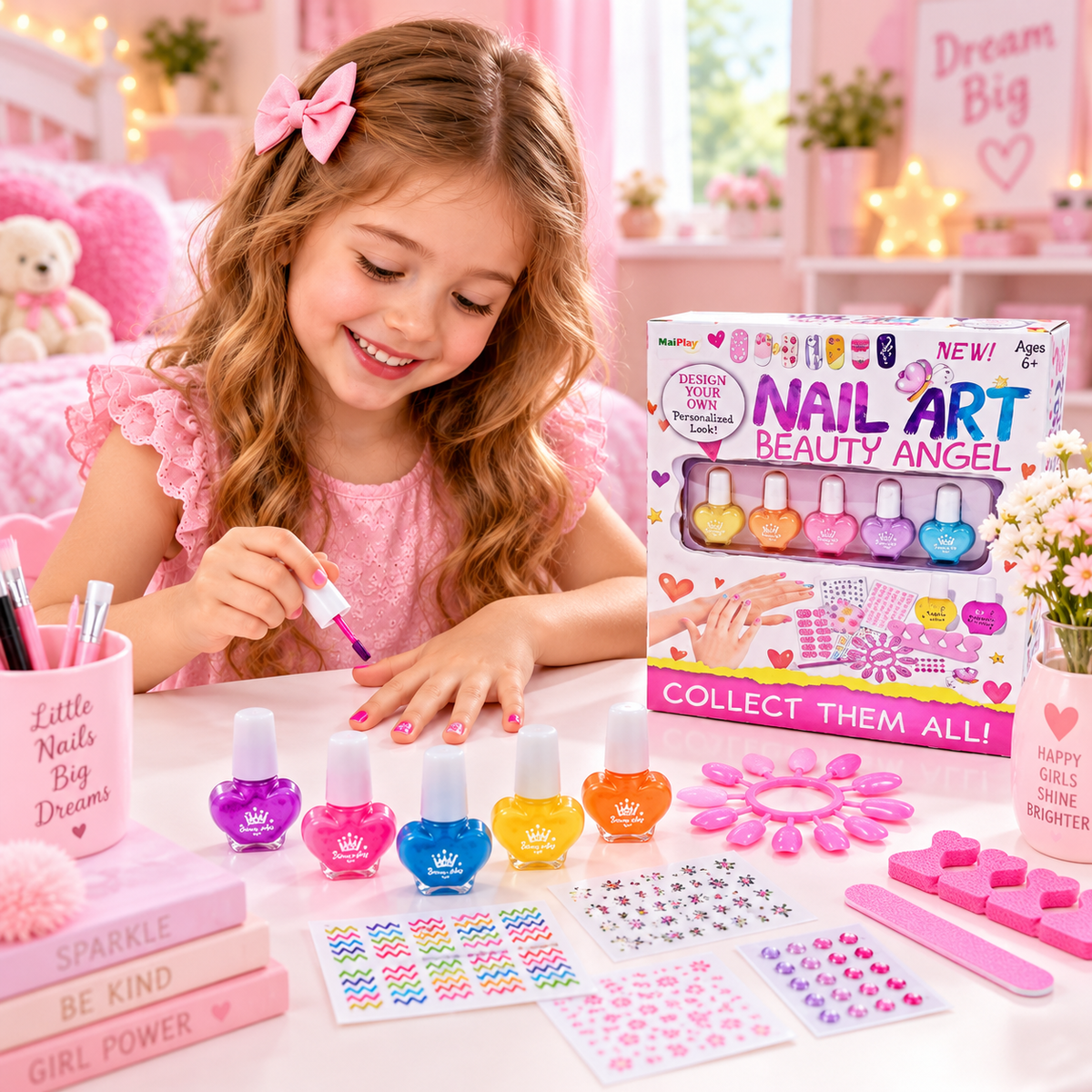 Kit unghii idealSTORE NAIL ART, Dimensiuni pachet 23 x 5 x 29 cm, Include OJE, Autocolante, Sclipici colorate, Un set de infrumusetare ideal pentru micile printese