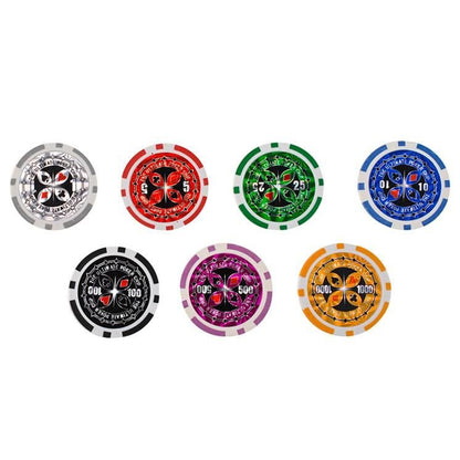 Set de Poker Texas 500 Jetoane Zenino - 2 Seturi Carti de Joc Profesionale, Master Lux, 5 Zaruri, Servieta Securizata, Argintiu