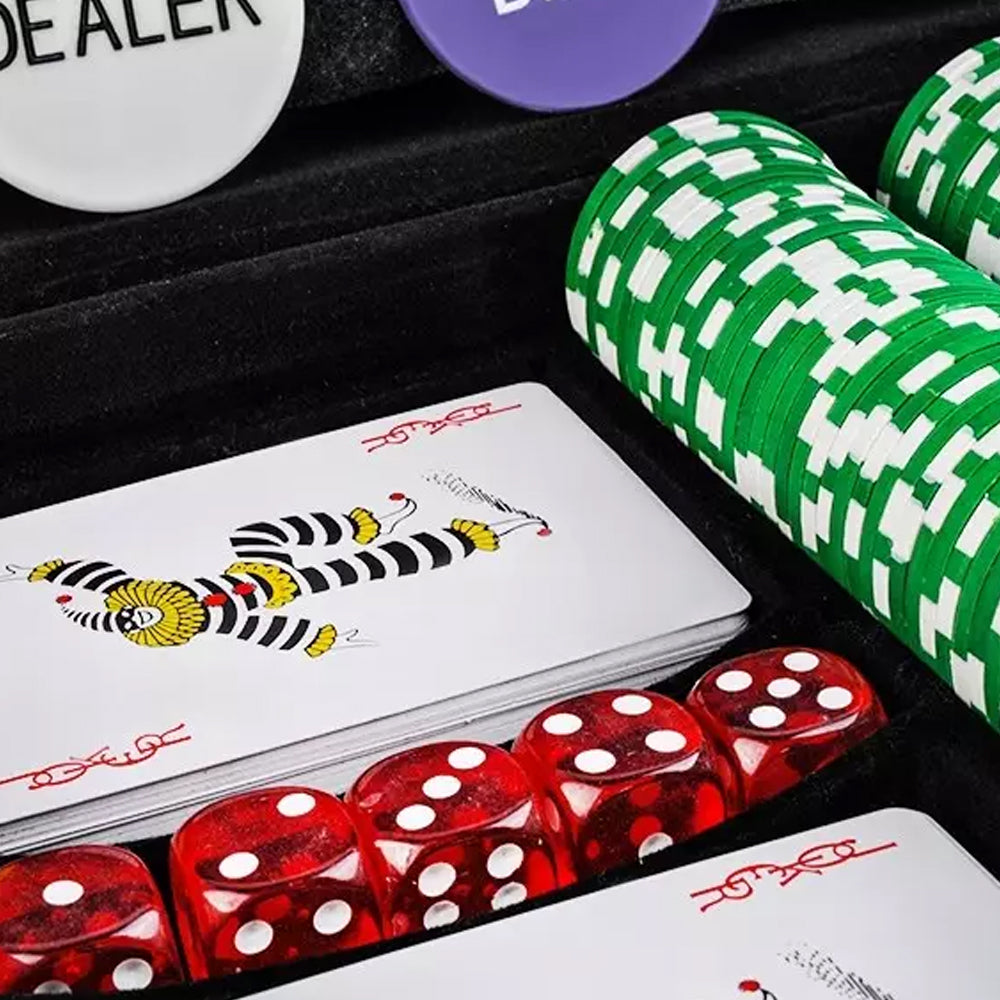 Set de Poker Texas 500 Jetoane Zenino - 2 Seturi Carti de Joc Profesionale, Master Lux, 5 Zaruri, Servieta Securizata, Argintiu