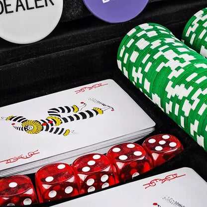 Set de Poker Texas 500 Jetoane Zenino - 2 Seturi Carti de Joc Profesionale, Master Lux, 5 Zaruri, Servieta Securizata, Argintiu