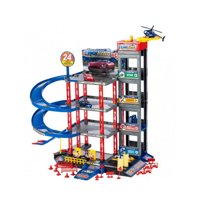 Set de joaca parcare copii Racing Parking cu masinute, elicopter si lift auto