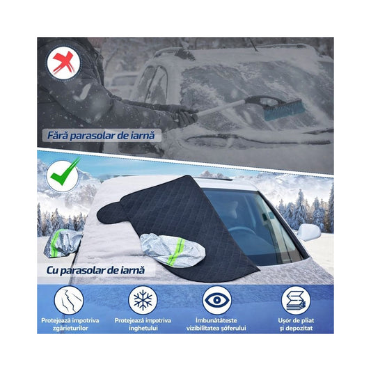 Parasolar exterior auto iarna vara idealSTORE 255x240 cm cu protectie oglinzi geamuri si capota