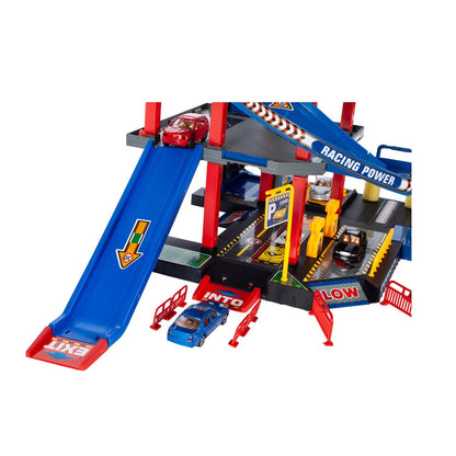 Set de joaca parcare copii Racing Parking cu masinute, elicopter si lift auto