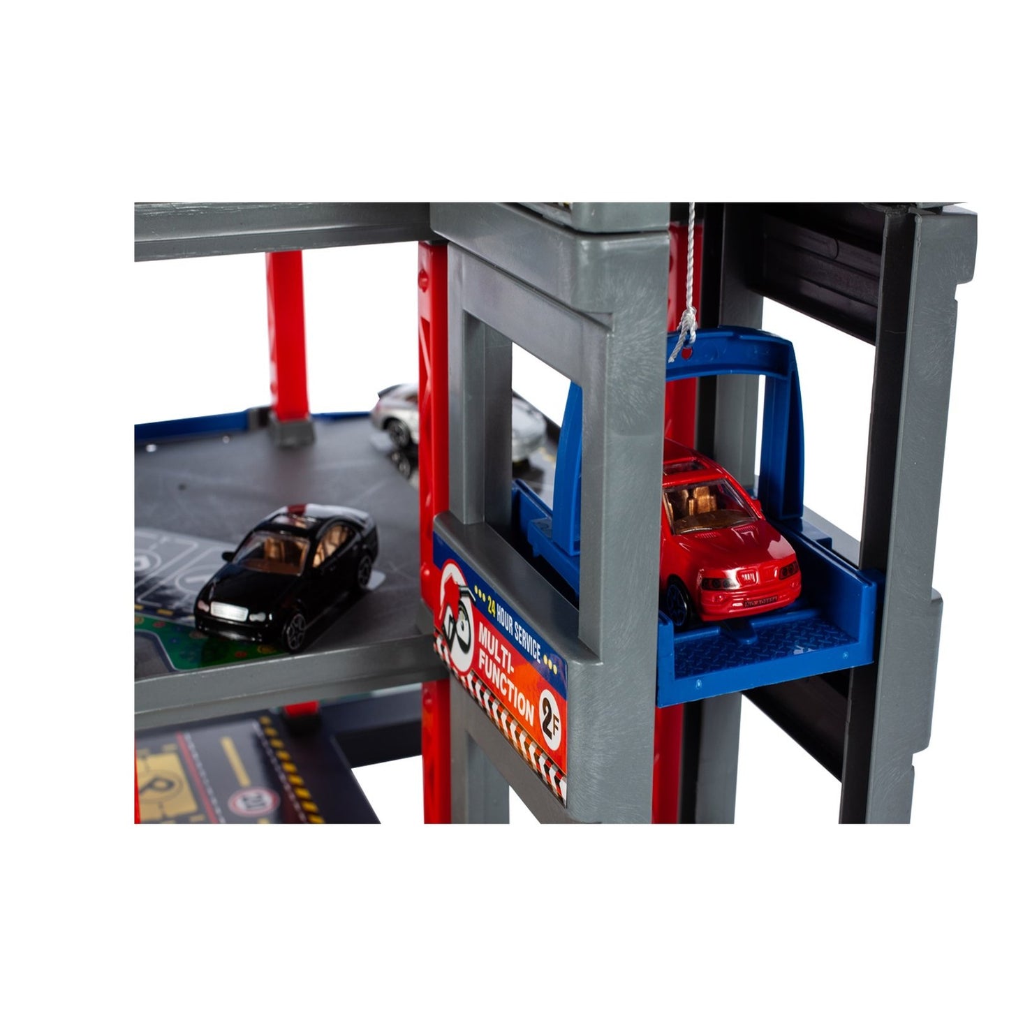 Set de joaca parcare copii Racing Parking cu masinute, elicopter si lift auto