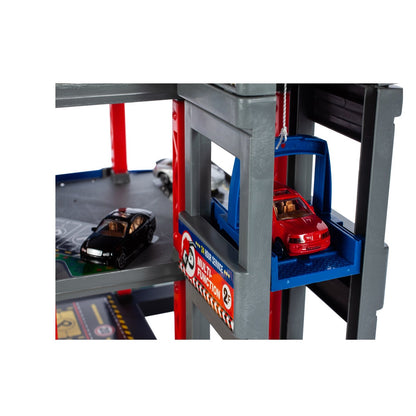 Set de joaca parcare copii Racing Parking cu masinute, elicopter si lift auto