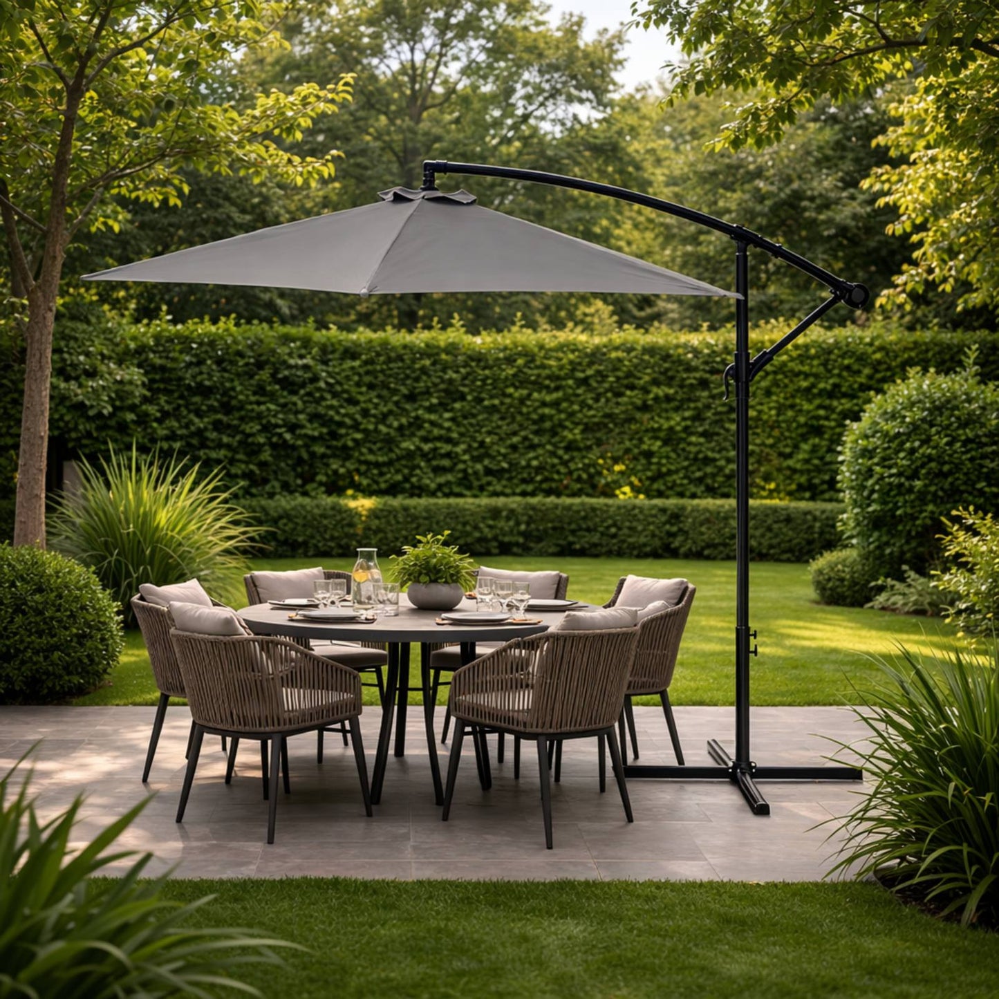 Umbrela de Gradina idealSTORE GreyGarden, Deschidere 300 cm, Pliabila, Cadru Solid, Rezistenta Sporita (UV50+)