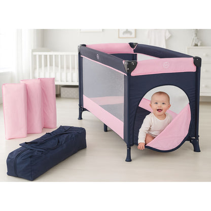 Patut turistic pliabil idealSTORE travel pentru bebelusi, constructie solida in 7 puncte,Roz