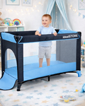 Patut Turistic pliabil Ideal Travel, ideal pentru calatori dar si patut traditional, design solid si elastic, constructie solida in 7 puncte, material premium, saltea moale si pliabila, geanta transport inclusa culoare albastru