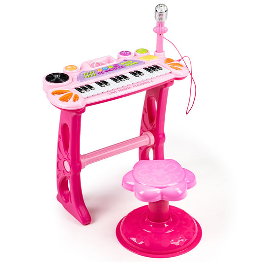 Pian Karaoke MP3 Player idealSTORE, Posibilitatea de a Conecta un Telefon, Functii pentru a Schimba Tempo si Sunetele, Include 31 de Taste, Scaunel, Microfon, Posibilitatea de a Juca Karaoke, Dezvolte Abilitatile de Ritm