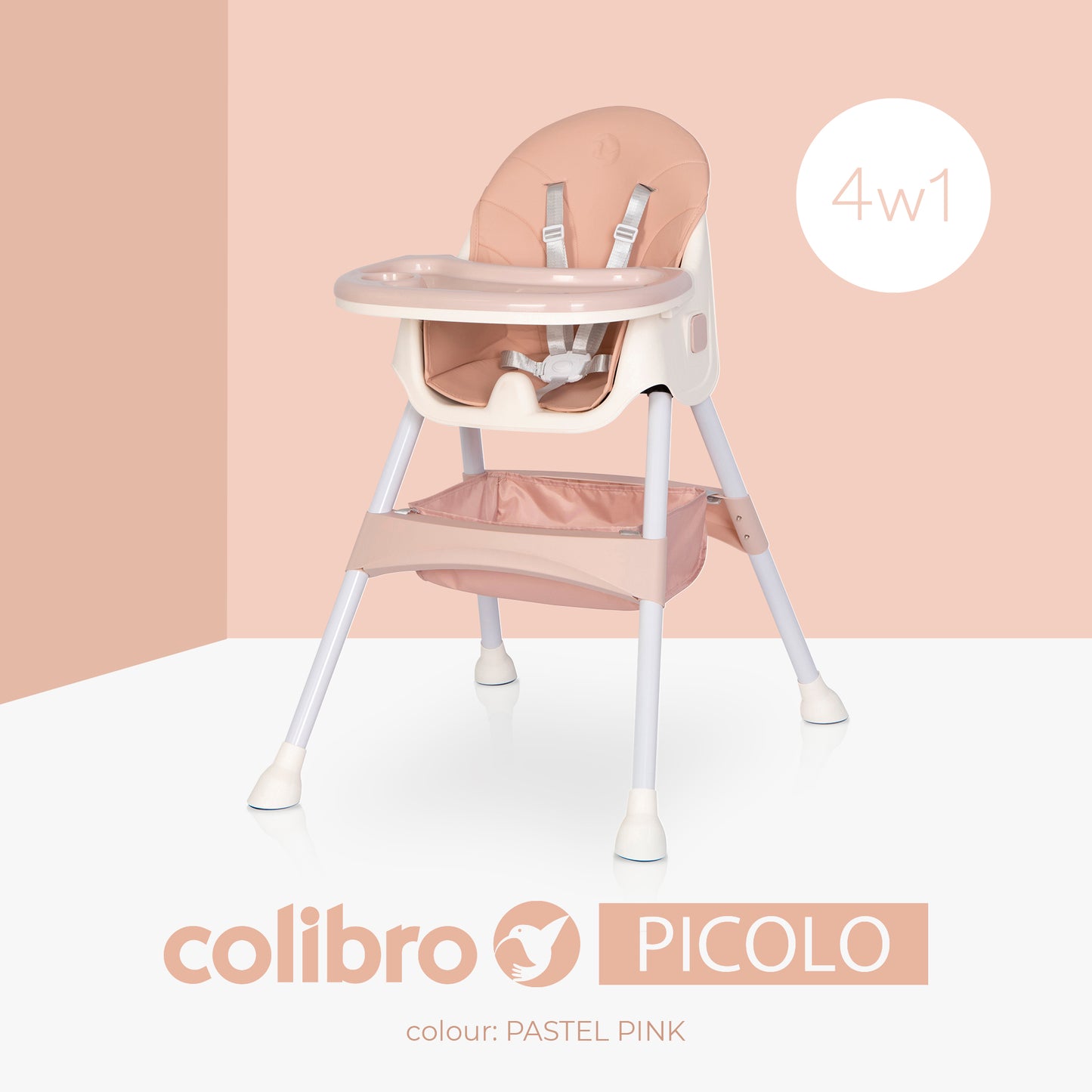 Scaun de masa bebe multifunctional 4 in 1 COLIBRO PICOLO, Pastel Pink
