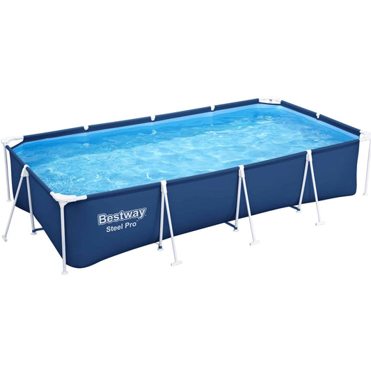 Piscina rectangulara cu pompa cu filtru inclusa Steel Pro Bestway, 400x211 cm, inaltime 81cm, volum 5700 litri, debit pompa 1249 l/h, albastru