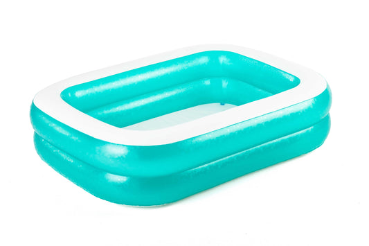 Piscina Rectangulara HAPPY FAMILY idealSTORE, Dimensiuni 201 x 150 x 51 cm, Capacitate 450 L, Material vinil, Pereti laterali compusi din 2 inele egale, Culoare turcoaz
