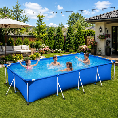 Piscina idealStore Family 400 x 211 x 81 cm, Cadru metalic, Pereti intariti cu Tehnologie DuraPlus 3 straturi PVC, contine Pompa de Filtrate Apa, instalare Usoara, Forma Dreptunghiulara, Volum 5700 L