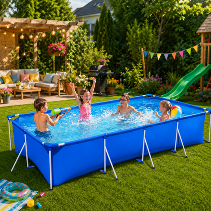Piscina idealStore Family 400 x 211 x 81 cm, Cadru metalic, Pereti intariti cu Tehnologie DuraPlus 3 straturi PVC, contine Pompa de Filtrate Apa, instalare Usoara, Forma Dreptunghiulara, Volum 5700 L