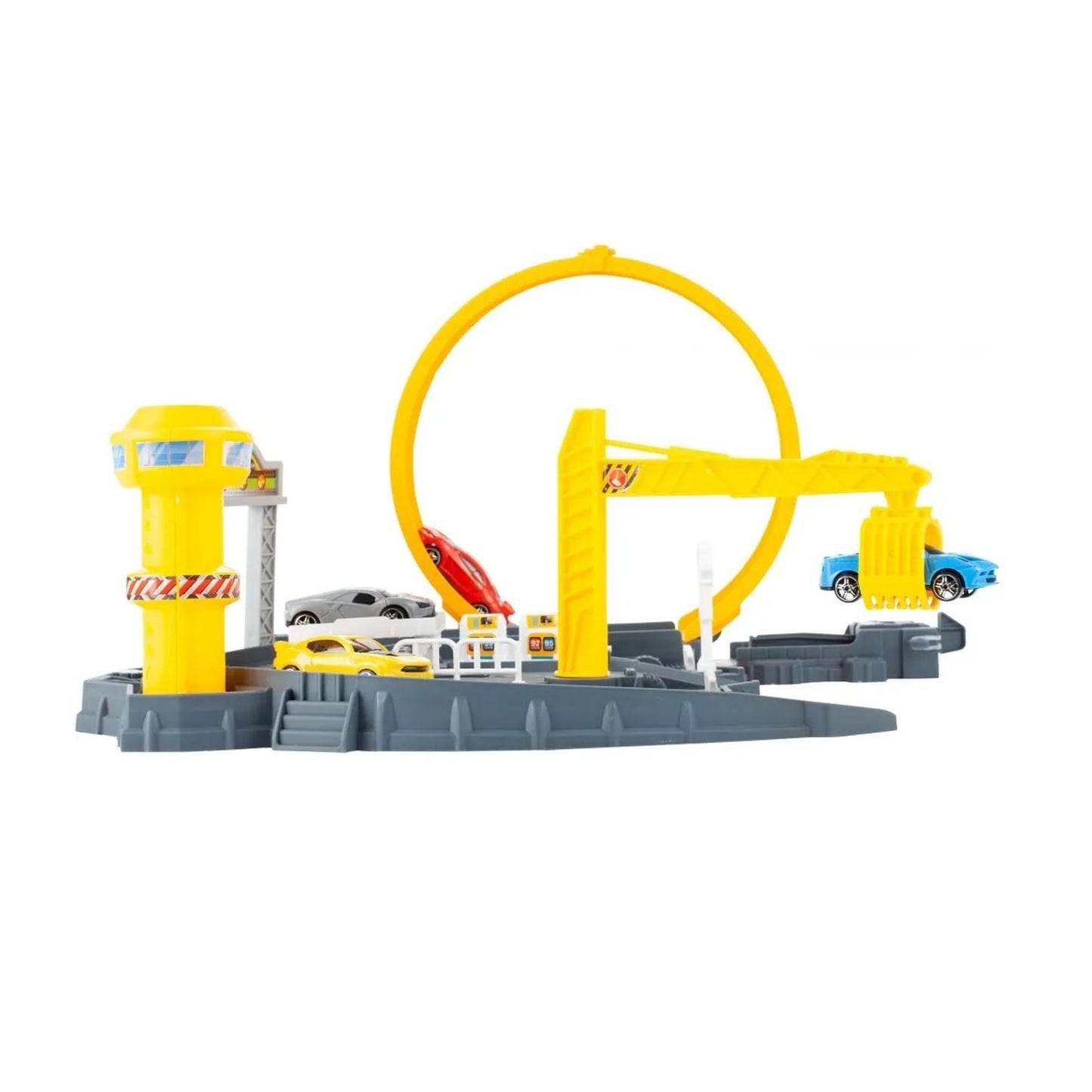 Pista Masinute Track Parking cu Lansator si 4 Masinute, Macara si Benzinarie
