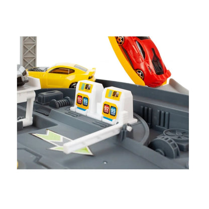 Pista Masinute Track Parking cu Lansator si 4 Masinute, Macara si Benzinarie