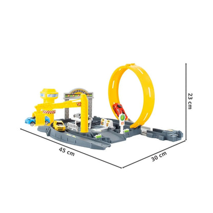 Pista Masinute Track Parking cu Lansator si 4 Masinute, Macara si Benzinarie