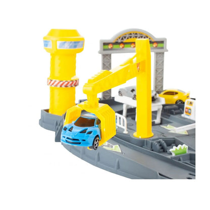 Pista Masinute Track Parking cu Lansator si 4 Masinute, Macara si Benzinarie
