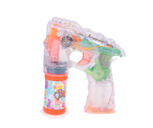 Pistol de jucarie cu bule Bubble Soap IdealStore, Efecte Sonore si Luminoase, Bule de Sapun Colorate, Flacon cu Lichid pentru Bule Inclus, Elemente Durabile si Sigure