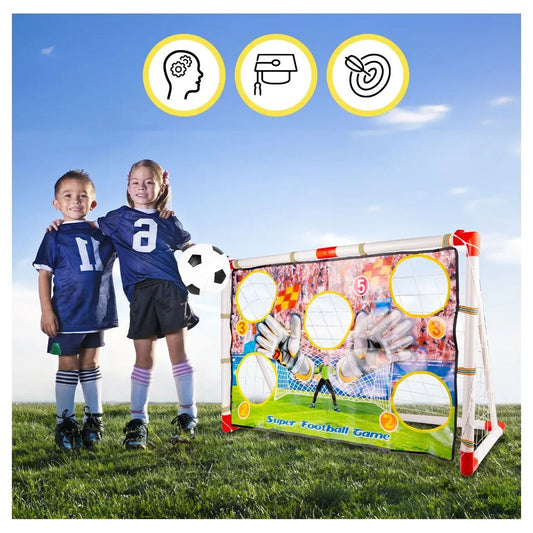 Poarta de fotbal idealSTORE portabila cu plasa, pentru copii, minge si pompa, covoras de antrenament