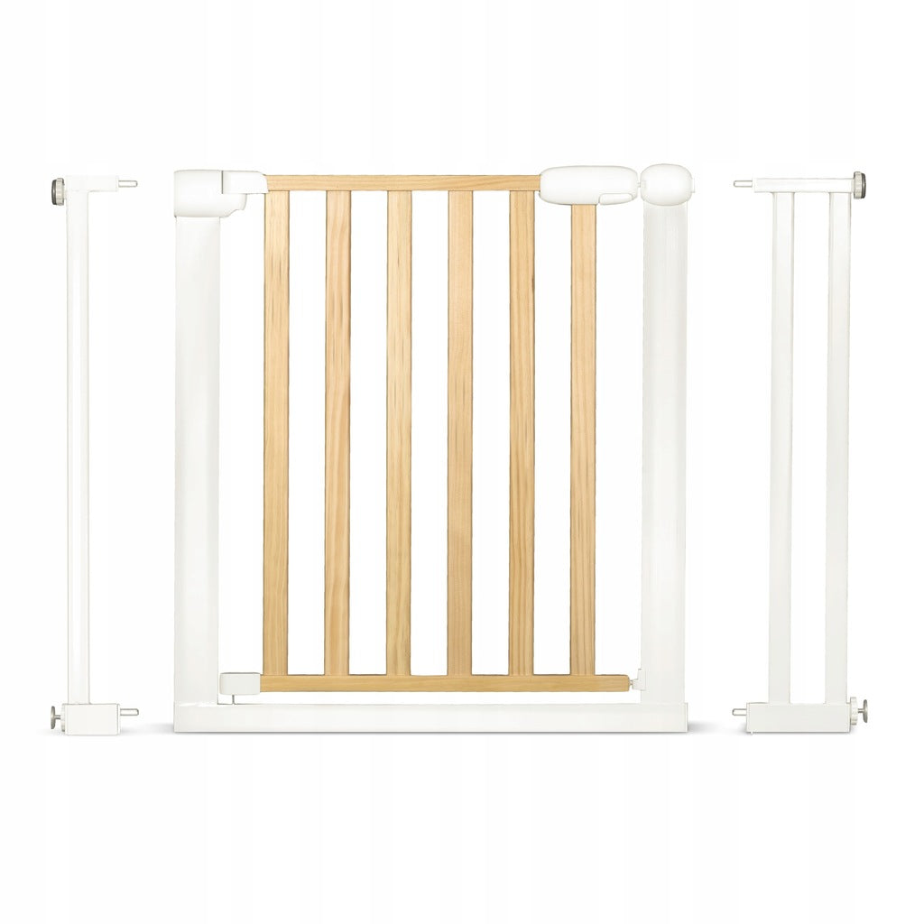 Poarta de Siguranta idealStore Barrier Children pentru Scari, dimensiuni ajustabile 74-105 cm, Fabricata din Otel si Lemn, Inchidere Dubla, 4 Fixare de Atasare, Culoare Alb-Maro