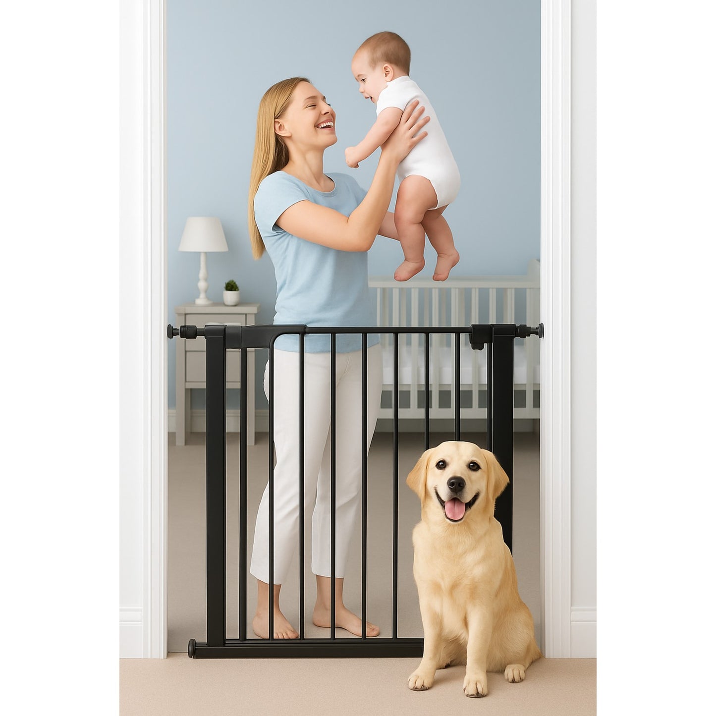 Poarta siguranta reglabila idealSTORE copii si animale 75-85 cm, otel neagra