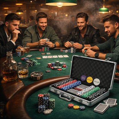 Set Poker 300 Jetoane idealSTORE Vegas Master Lux cu Servieta Aluminiu