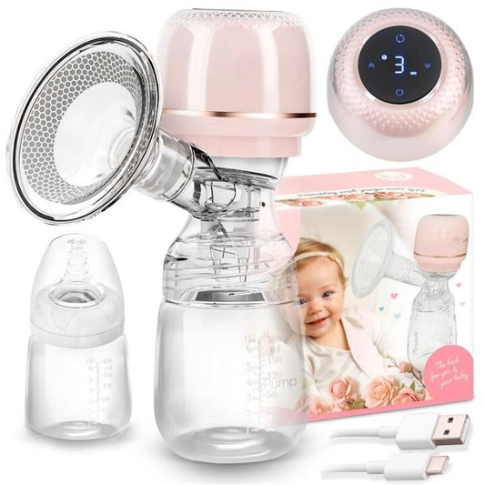 Pompa de San Electrica idealSTORE, Display LED, Functie de Masaj, 3 Moduri de Functionare, 9 Nivele de Stimulare, Biberon 180 ml, Tetina Dinamica, Fara BPA, Incarcare USB-C, Functionare Silentioasa, Portabila