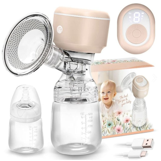 Pompa de San Electrica idealSTORE, Display LED, Functie de Masaj, 3 Moduri de Functionare 9 Nivele de Stimulare, Biberon 180 ml, Tetina Dinamica, Fara BPA, Incarcare USB-C, Functionare Silentioasa, Portabila