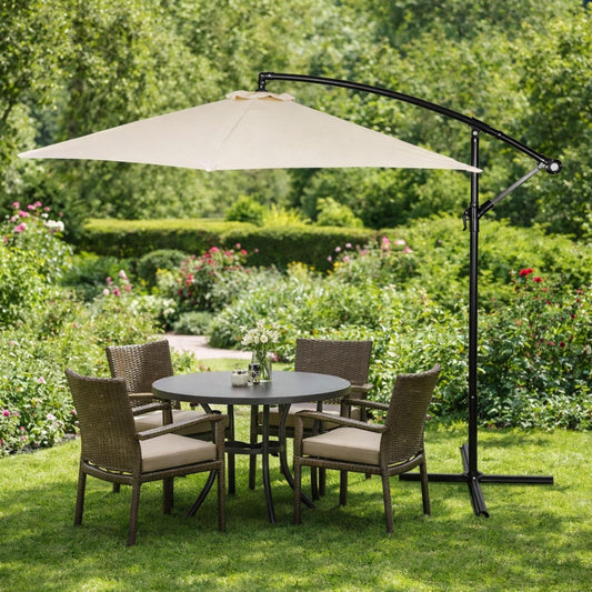 Umbrela de Gradina idealSTORE BeigeGarden, Deschidere 300 cm, Pliabila, Cadru Solid, Rezistenta Sporita (UV50+)