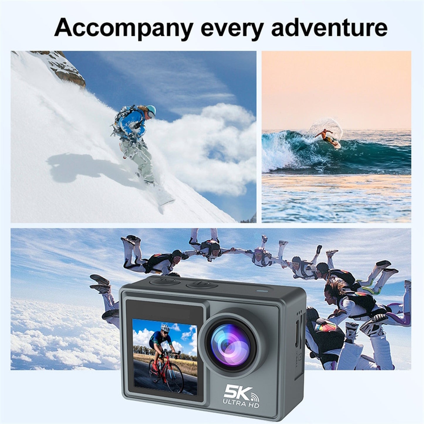Camera de Actiune idealSTORE  5K Ultra HD, Foto 24 MP, 256 GB, Stabilizare imagine EIS, Microfon, WiFi, Port HDMI