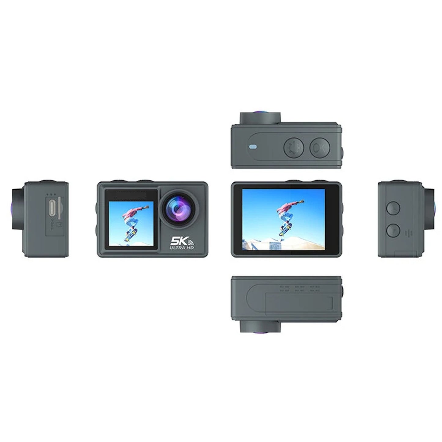 Camera de Actiune idealSTORE  5K Ultra HD, Foto 24 MP, 256 GB, Stabilizare imagine EIS, Microfon, WiFi, Port HDMI