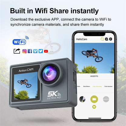 Camera de Actiune idealSTORE  5K Ultra HD, Foto 24 MP, 256 GB, Stabilizare imagine EIS, Microfon, WiFi, Port HDMI