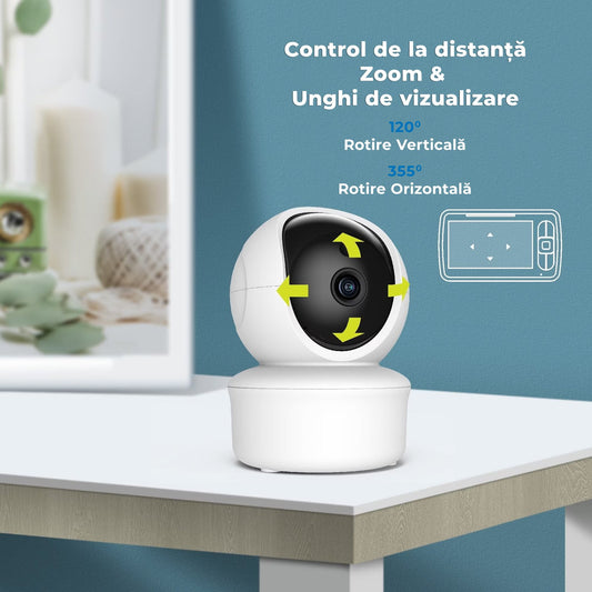 Sistem de Monitorizare Video si Audio Pentru Bebelusi Baby Angel idealStore, Ecran LCD Color 5 inch, Vedere Noctura cu Infrarosu, Monitor de Temperatura, Posibilitate de Interactiune cu Bebelusul, Cantece de Leagan, Wireless, Momento